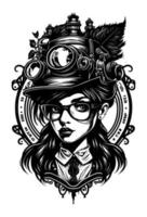steampunk mooi meisje met bril en hoed illustratie vector