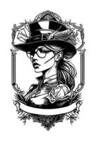 steampunk mooi meisje met bril en hoed illustratie vector