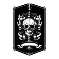piraat schedel hoofd logo illustratie is hand getekend met nauwkeurig aandacht naar detail, vastleggen de iconisch beeld van de roekeloos piraat vector