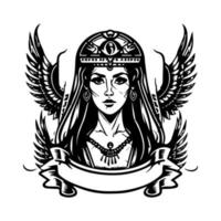 mooi Egyptische Cleopatra logo hand- getrokken ilustration vector