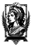 mooi Egyptische Cleopatra symbool zwart en wit hand- getrokken logo illustratie vector