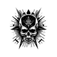 schedel hoofd logo zwart en wit inkt hand- getrokken illustratie vector