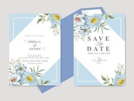 mooie bruiloft uitnodiging kaartsjabloon met bloemen hand getrokken vector