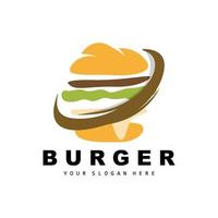 hamburger logo, snel voedsel ontwerp, brood en groenten vector, snel voedsel restaurant merk icoon illustratie vector