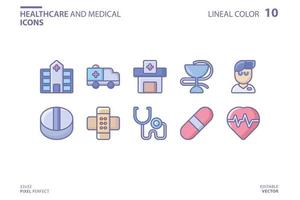 gezondheidszorg en medische lijn en vulling pictogramserie vector