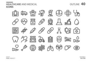 gezondheidszorg en medische lijn icon set vector