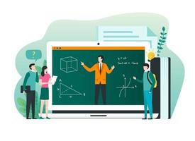 online opleiding, e-learning, online Cursus concept met online leraar en studenten vector