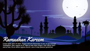 een poster voor Ramadan met een maan en de woorden Ramadan. vector