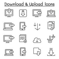 download en upload pictogrammen in dunne lijnstijl vector