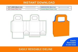 papier boodschappen doen zak met handvat, dragen papier geschenk zak dieline sjabloon en 3d doos doos dieline en 3d doos vector