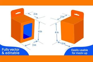 mobiel oplader doos met venster 3x2x4 inch dieline sjabloon 3d doos vector