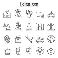 politie pictogrammenset in dunne lijnstijl vector