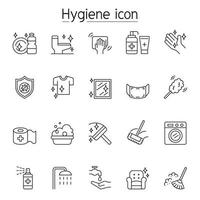 hygiëne en schoonmaak pictogrammen instellen in dunne lijnstijl vector