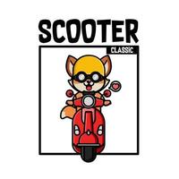 schattig vos rijden scooter tekenfilm t-shirt ontwerp vector