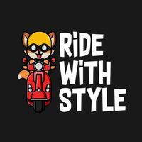 schattig vos rijden scooter tekenfilm t-shirt ontwerp vector