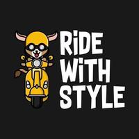 schattig geit rijden scooter t-shirt ontwerp vector