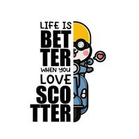 schattig schor rijden scooter tekenfilm t-shirt ontwerp vector