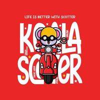 schattig koala rijden scooter tekenfilm t-shirt ontwerp vector