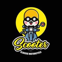 schattig schor rijden scooter tekenfilm t-shirt ontwerp vector