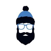 man in winter blauwe hoed, bril en met baard. vector