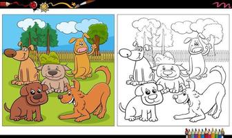cartoon honden en puppies groep kleurboek pagina vector