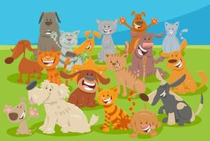 cartoon honden en katten stripfiguren groep vector