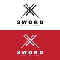 zwaard logo, samurai katana monochroom ontwerp, vector oorlog wapen snijdend gereedschap sjabloon icoon