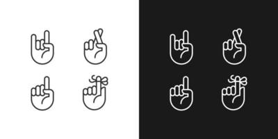 informatief hand- gebaren pixel perfect wit lineair icoon voor donker thema's reeks voor donker, licht modus. niet verbaal bericht. dun lijn symbolen voor nacht, dag thema. geïsoleerd illustraties. bewerkbare beroerte vector