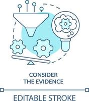 overwegen bewijs turkoois concept icoon. voorzien een bewijs. aanpassingsvermogen tip abstract idee dun lijn illustratie. geïsoleerd schets tekening. bewerkbare beroerte vector