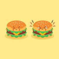 schattige hamburger met glimlachen en verdrietig vector