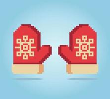 8 bit pixel winterhandschoenen in vectorillustraties voor game-items of kruissteekpatronen vector