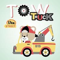 schattig beer het rijden slepen vrachtwagen, vector tekenfilm illustratie