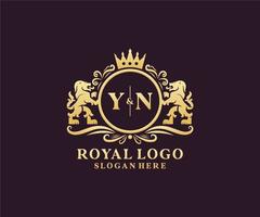 eerste yn brief leeuw Koninklijk luxe logo sjabloon in vector kunst voor restaurant, royalty, boetiek, cafe, hotel, heraldisch, sieraden, mode en andere vector illustratie.