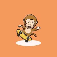schattig aap spelen skateboard tekenfilm illustratie vector