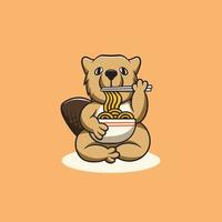 schattig Otter aan het eten ramen tekenfilm illustratie vector