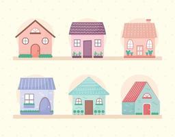 zes gekleurde huizen vector