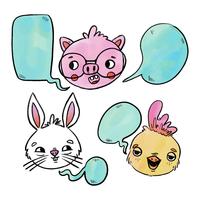 Baby dieren Bunny, Piggy en Chick met tekstballon vector
