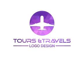 laag poly en tours en reizen logo ontwerp, vector illustratie