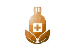 laag poly en Gezondheid zorg, medisch fles logo ontwerp, vector ontwerp sjabloon