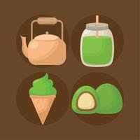 groen matcha pictogrammen vector