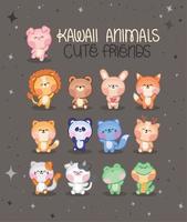 set van kawaii dieren vector