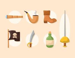 zeven piraat items vector