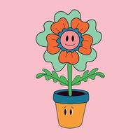 bloem pot. abstract tekenfilm karakter met een gezicht. hand- getrokken vector illustratie. botanisch pot, schattig huis binnen- planten. geïsoleerd elementen