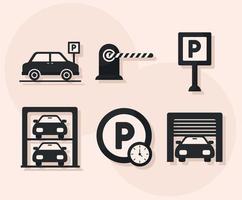 zes parkeren pictogrammen vector