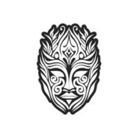 vector illustratie van een polynesisch masker tatoeëren in zwart en wit.