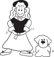 meisje hond huisdier tekenfilm tekening kawaii anime kleur bladzijde schattig illustratie clip art karakter chibi manga grappig tekening lijn kunst vrij downloaden vector