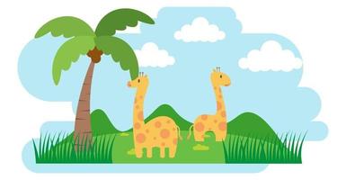 giraffe vector schattige dieren in cartoon stijl, wilde dieren, ontwerpen voor babykleding. handgetekende karakters