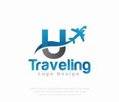 brief u reizen logo en vliegtuig logo vector