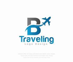 brief b reizen logo en vliegtuig logo vector