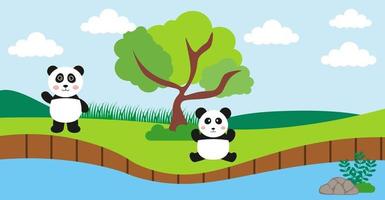 Panda vector schattige dieren in cartoon stijl, wilde dieren, ontwerpen voor babykleding. handgetekende karakters